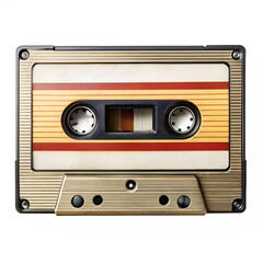 Obraz premium Vintage audio cassette tape, a retro music carrier from the 1980s and 1990s, isolated on transparent background