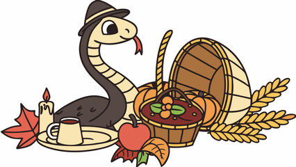 Shy  Black Mamba, set in a charming Thanksgiving theme – Grateful Harvest color vector art