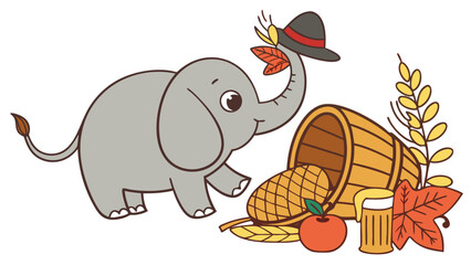 Cute Happy  African Bush Elephant in a Thanksgiving world – Grateful Harvest palette vector
