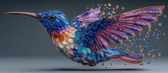 Colorful hummingbird mosaic in flight
