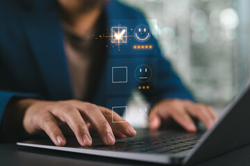 User give rating to service experience on online application, Customer review satisfaction feedback survey concept, Customer can evaluate quality of service leading to reputation ranking of business.