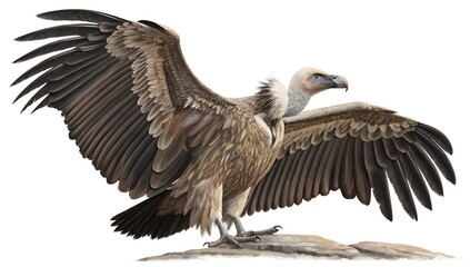 Obraz premium A griffon vulture spreading its wings on a rock