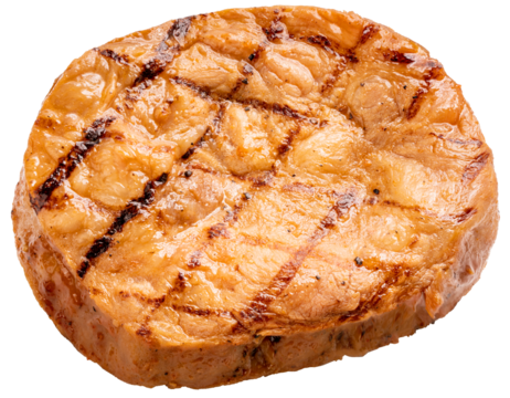 Grilled pork steak ready to serve, isolate on white background with clipping path PNG File.