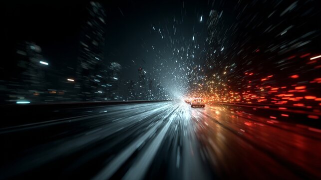 360&deg; bullet time highway bridge breaking into digital pixels with cars leaping, RGB distortion, Tron-style grid, motion blur, 8-bit soundwave, futuristic action scene