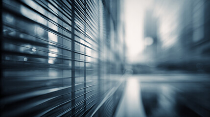 Moody abstract architectural background featuring strong lines and blue reflection on wet city street. futuristic scene has shallow depth of field and lonely vibe