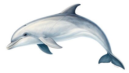 Obraz premium A single dolphin swimming on a white background