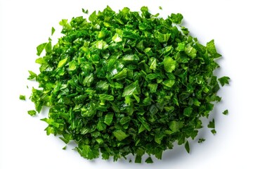 Obraz premium Freshly Chopped Green Herbs on White Background for Culinary Use