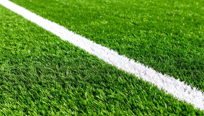 Green Artificial Turf Soccer Field with White Line with Closeup View, and Sport Concept.