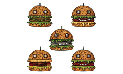 Scary Monster Burgers Creepy Horror Zombie Hamburger Illustrations