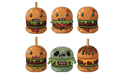 Scary Monster Burgers Creepy Horror Zombie Hamburger Illustrations