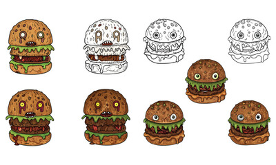 Scary Monster Burgers Creepy Horror Zombie Hamburger Illustrations