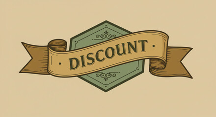 Vintage style banner with "DISCOUNT" text offering great savings and value