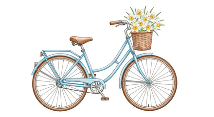 Fototapeta premium Blue Bicycle With Daffodils In Basket
