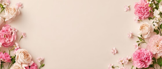 Elegant Pink and White Flower Arrangement Border Decor on Soft Light Background for Feminine Design