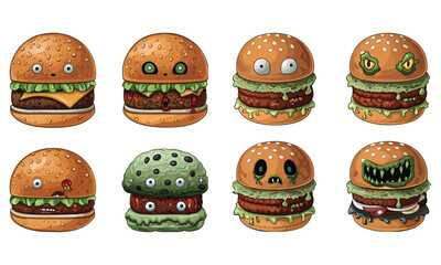 Zombie Burger Illustrations Creepy Horror Monster Hamburger Art