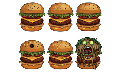 Zombie Burger Illustrations Creepy Horror Monster Hamburger Art