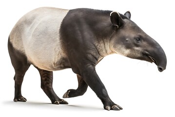 A malayan tapir walking on a white background