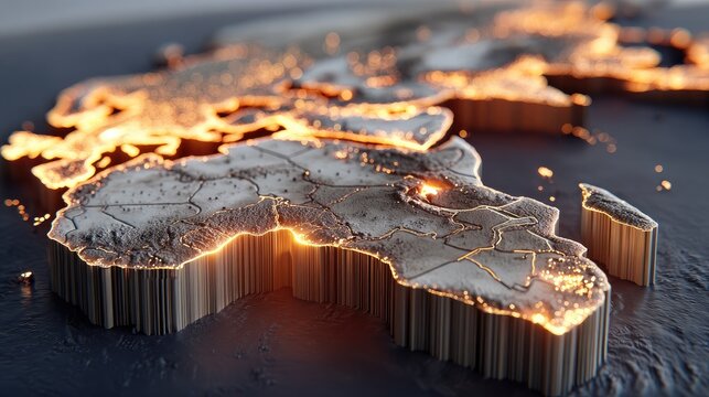African Continent Metallic 3D Render