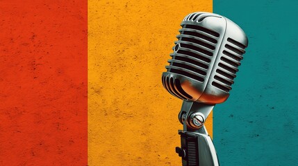 Fototapeta premium Vintage Microphone on Colorful Textured Background