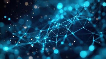 Obraz premium A vibrant abstract design featuring blue and teal connections, representing networks or digital technology against a dark background.