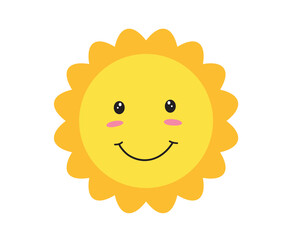 Sun smile icon. Happy smiling sun. Cute sun. Sunshine emoji. Funny emotion. Vector illustration