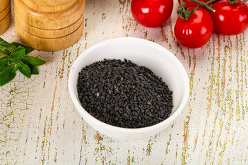 Black sesame seeds in the bowl