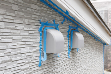 シール工事の換気フードをマスキング