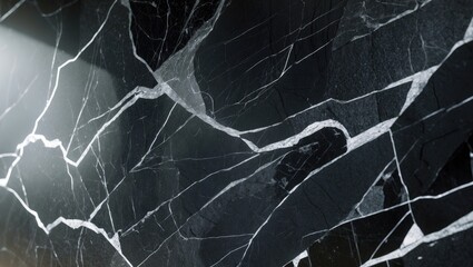 Dark marble surface with white veining and cracks.
