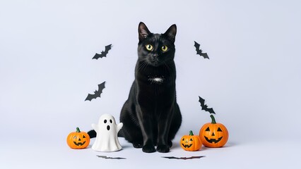 Black cat and Halloween decorations festive spooky pet photography