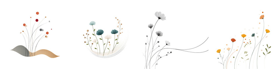 Elegant Floral Illustration Set with Delicate Watercolor Style on White Background
