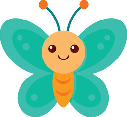 Funny cartoon butterfly illustration with cute insect character flying