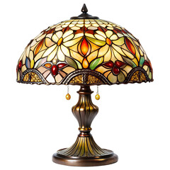 Beautiful tiffany style stained glass table lamp with intricate floral pattern, isolated on transparent background, providing warm and ambient lighting for any room