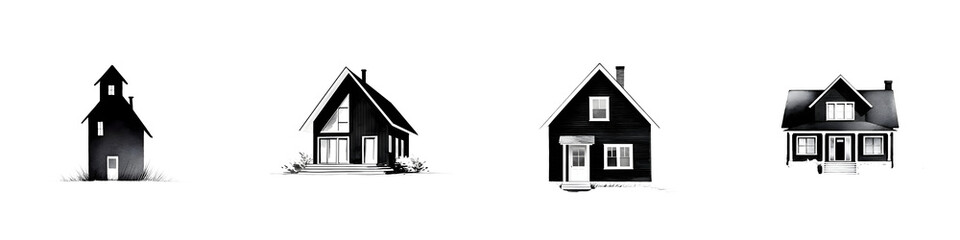 Obraz premium Black and White House Collection: Modern Architectural Illustrations on White