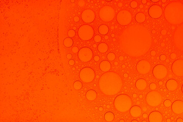 Macro microscope Red bubble texture, Close-up Green bubbles and drops oil background . blue green water bubbles, close up Red oil drop for cosmetic