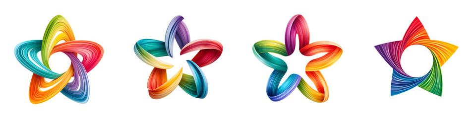 Fototapeta premium Abstract Rainbow Star Shapes - Vibrant Brushstroke Design on White
