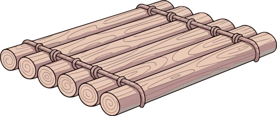 Simple Tied Logs Raft Illustration for Educational Use.