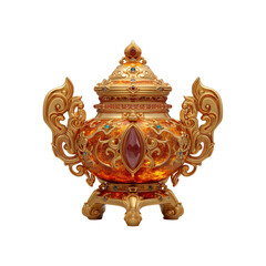 Fototapeta premium Ornate Golden and Amber Incense Burner with Gemstones - 3D Render
