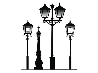 Obraz premium Vintage City Lantern Posts in Black and White