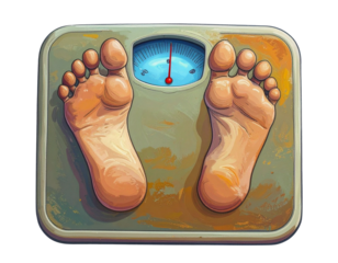 Cartoon-Style Health Scale with Footprints and Weight Indicator, Isolated PNG