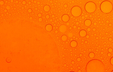 Macro microscope Red bubble texture, Close-up Green bubbles and drops oil background . blue green water bubbles, close up Red oil drop for cosmetic