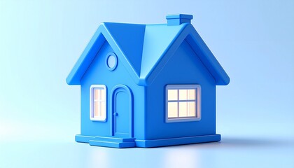 3D illustration of a small, residential house with a red roof, a window, and a door, symbolizing a concept for sale in the real estate business