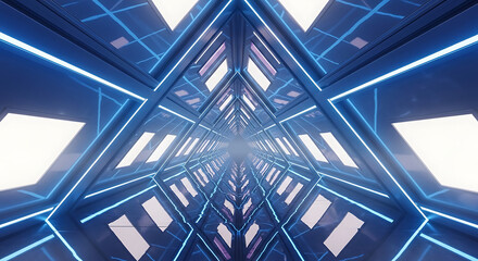 Abstract futuristic tunnel with blue neon lights