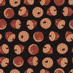 Acorns Seamless Pattern Flat Vector. Autumn Nut Texture for Seasonal Branding, Rustic Designs. Repeat Background for Wallpaper, Textile, Wrapping Paper. Natural Fall Theme