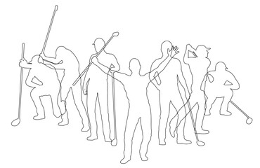 Silhouette golf player set. Active golfers golfing sports people healthy players fitness silhouettes concept.