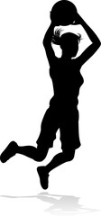 Silhouette of athletic woman female basketball player with basketball ball. Sports concept.