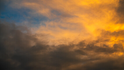 Sky sunset evening sunrise cloud weather dramatic landscape goldent and indigo color gradient pastel horizon, twilight yellow golden reflection morning nature environment energy ecosystem change