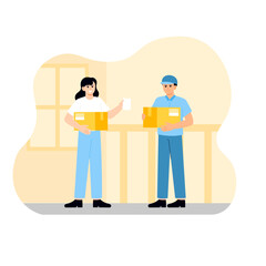 Woman receiving package from courier