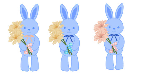花束を持つウサギのぬいぐるみのイラスト