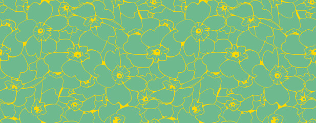 Vibrant teal and yellow floral pattern.  Seamless design ideal for textiles, wallpaper, or website backgrounds.  Evokes feelings of spring, growth, and renewal.
