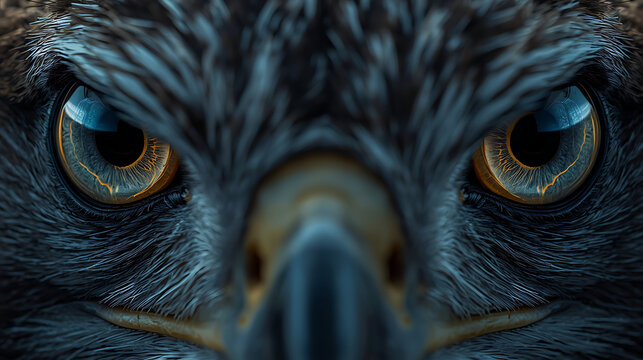 Bird of Prey Close-Up with Vivid Eyes and Sharp Beak in Dramatic Detail